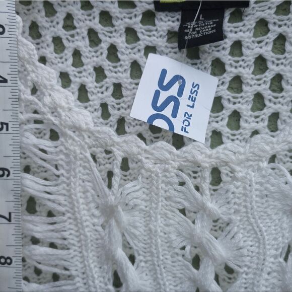 NWT ALLEGRA Gorgeous White Knit See-Thru Round Neck Cover-up w/Tassels Large - Picture 3 of 10